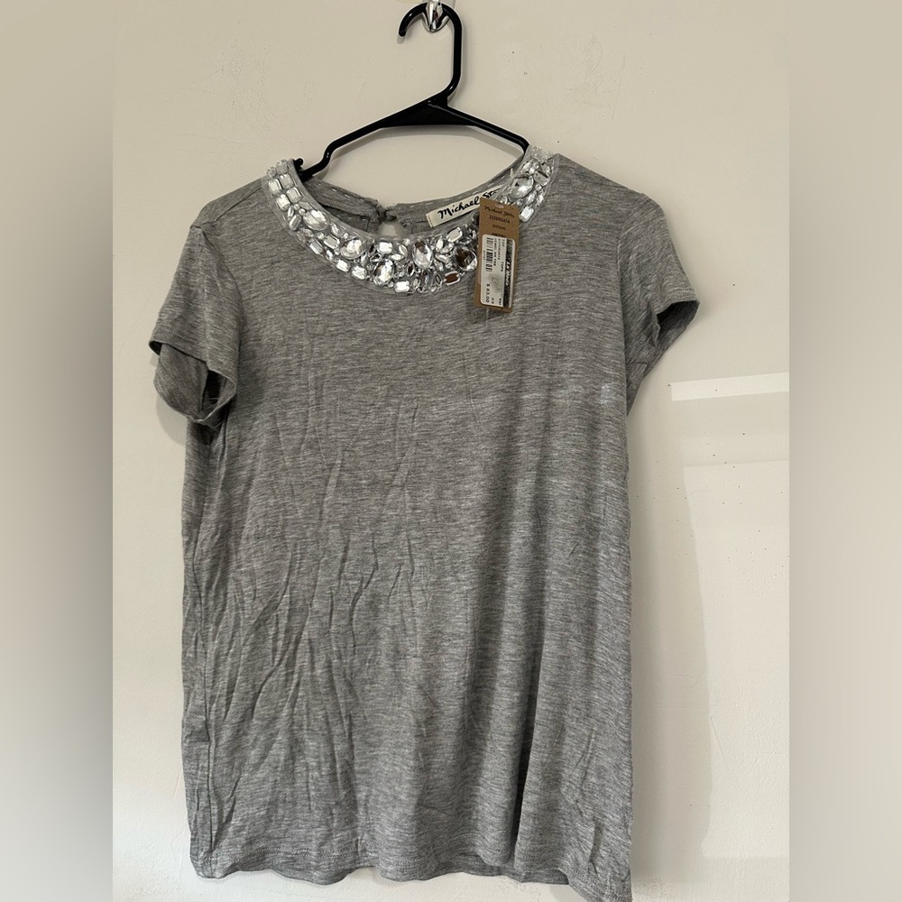 Michael Stars Gray Short Sleeve Top with Embellishments